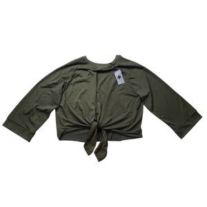 Saint Germain Sweater Womens Large Green Tie Top 3/4 Sleeve Preppy Pullover